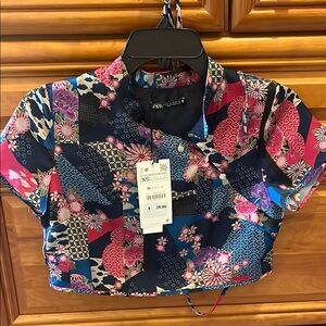 Zara Satin Patterned Crop Top Open Back